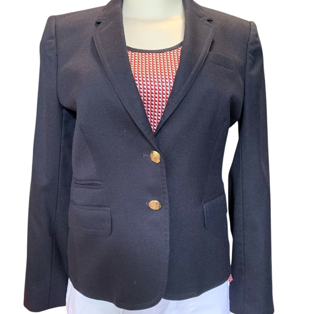 J. Crew Womens Navy Wool Blazer with Gold Buttons Size 4